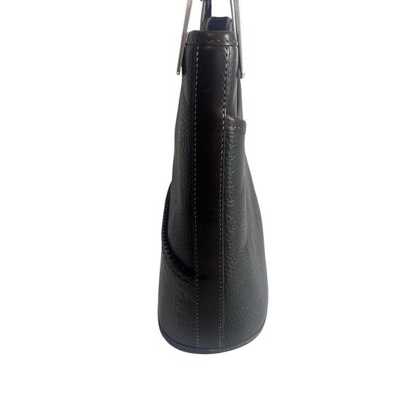 Brighton Leather Shoulder Bag Womens Black Brown Croc Trim Braided Strap 221067 - Picture 5 of 11